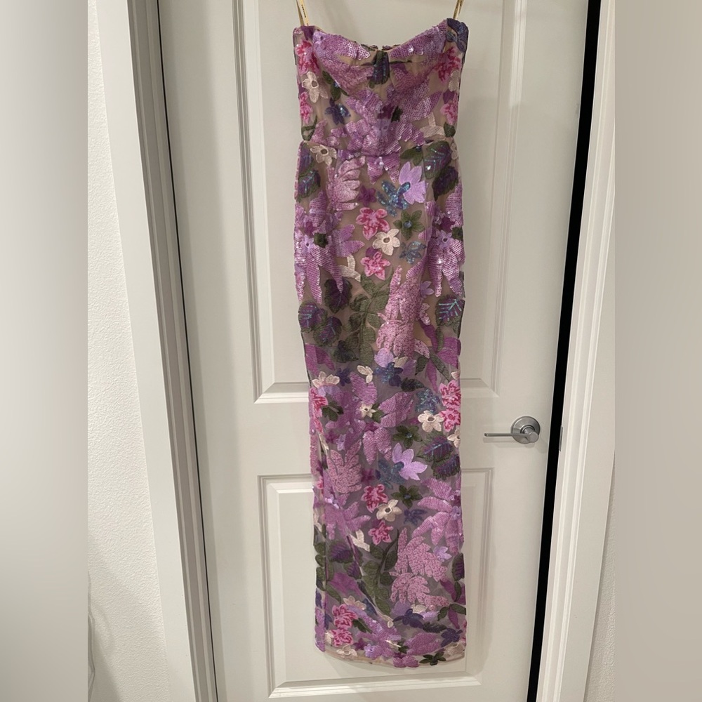 NWOT BRONX AND BANCO Dahlia Strapless Floral-Embroidered Sequin Gown - Picture 10 of 16